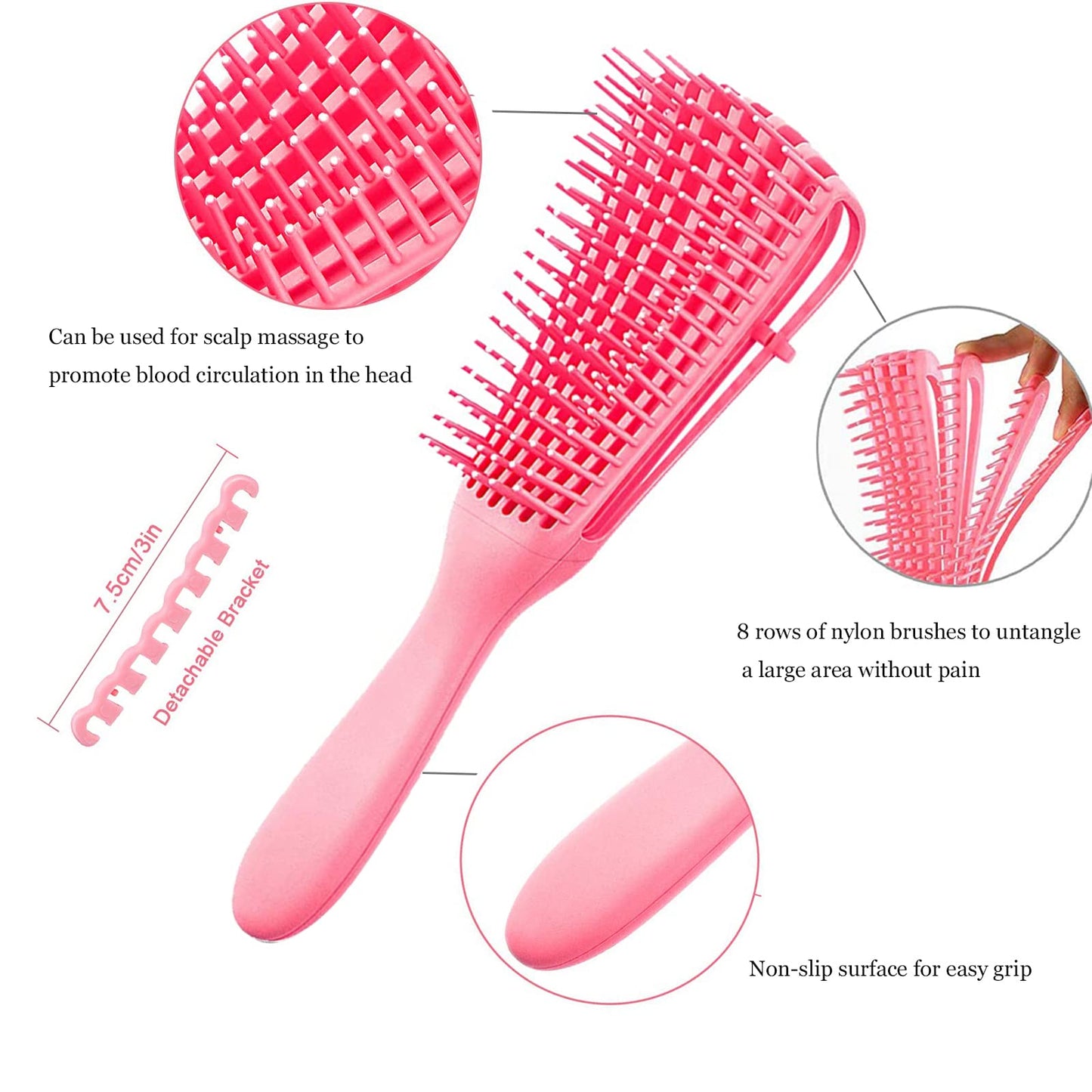 8 Row Detangling Brush Pink