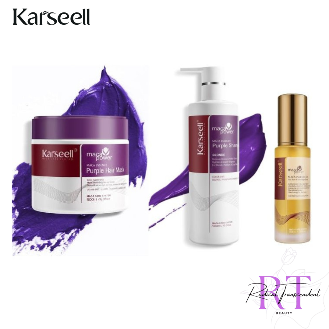 New Karseell Purple Shampoo, Hair Mask & Maca essence hair oil combo